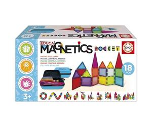 Educa - Magnetics | Estuche con 18 bloques magnéticos. Juego educativo de construcción 3D para niños. Incluye 2 animales y 8 tarjetas. Construye figuras geométricas. A partir de 3 años (20271)