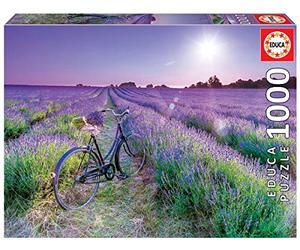 Educa - Puzzle 1000 pezzi Bicicletta nei campi di lavanda | Puzzle natura | Misura 68x48 cm | Include colla Fix | Per adulti 14+ (19255)