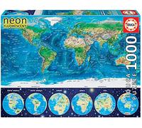 Educa - Puzzle 1000 pezzi Neon World Map | Puzzle mappe moderne | Misura 68x48 cm | Per adulti 14+ (16760)
