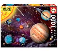 Educa - Puzzle 1000 pezzi Sistema Solare Fluorescente | Puzzle spazio | Misura 68x48 cm | Include colla Fix | Per adulti 14+ (14461)