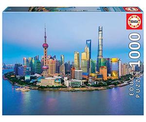 Educa - Puzzle 1000 pezzi Tramonto a Shanghai | Puzzle città asiatiche | Misura 48x68 cm | Include colla Fix | Per adulti 14+ (19254)