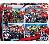 Educa - 4 Puzzle da 50, 80, 100 e 150 Pezzi, Tematica Avengers (16331)