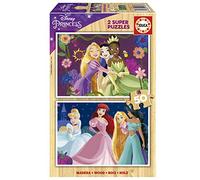 Educa - Puzzle Legno Disney Principesse | 2x50 pezzi Puzzle Legno | Cenerentola, Ariel, Rapunzel | dai 4 anni (19672)
