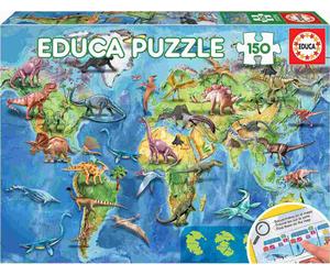 Educa - Puzzle Mapa sveta s dinosaurami - 150 Pezzi