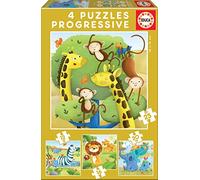 Educa - Puzzle Progressivo Animali Selvatici | 4in1 Progressivo 12/16/20/25 pezzi | Animali, Bambini | dai 3 anni (17147)