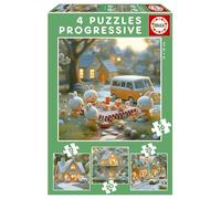 Educa - Set di 4 puzzle progressivi per bambini da 12 a 25 pezzi. La città dei conigli. Dimensioni: 16 x 16 cm. Consigliato dai 3 anni (20217)