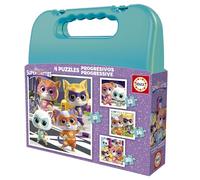 Educa - Set di 4 puzzle progressivi per bambini da 12,16,20 e 25 pezzi | SuperKitties | Presentato in una valigetta affinché ragazze e ragazzi possano osare con diversi livelli di difficoltà (20341)
