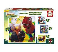 Educa - Set di 4 puzzle progressivi per bambini da 12 a 25 pezzi. Dino Spidey. Dimensioni: 16 x 16 cm. Consigliato dai 3 anni in su (20343)