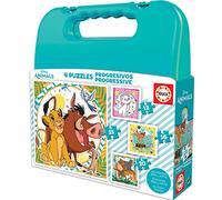 Educa - Set di 4 puzzles progressivi Disney Animals per bambini con valigia | 12-16-20-25 pezzi (19309)