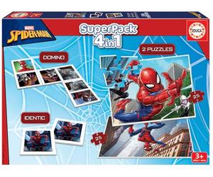 Educa - Spiderman Superpack 4 in 1 | 2 Puzzle 25 e 50 Pezzi, Domino 21 Tessere, Memory 24 Carte | Licenza Marvel ufficiale | Dai 3 anni (19353)