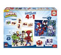 Educa - Spidey e i Suoi Fantastici Amici Superpack 4 in 1 | 2 Puzzle 25 e 50 Pezzi, Domino 28 Tessere, Memory 28 Carte | Licenza Marvel ufficiale | Dai 3 anni (19682)