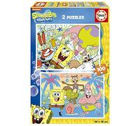 Educa - SpongeBob Schwammkopf | Set 2 puzzle da 100 pezzi per bambini da 6 anni | Patrick Sandy Bikini Bottom | Misura: 28 x 20 cm (19389)