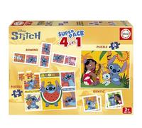 Educa - Stitch Superpack 4 in 1 | Cofanetto Giochi Bambini Disney: 2 Puzzle 25 e 50 Pezzi, Domino 28 Tessere, Memory 28 Carte | Licenza ufficiale Disney | Dai 3 anni (20474)