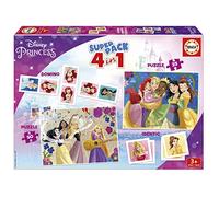 Educa - Puzzle Puzzle 4v1 Superpack Disney Princess - puzzle, pexeo, domino - 1-39 Pezzi