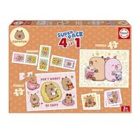Educa - Superpack Capyfun Capibara 4 in 1 | Puzzle, Domino, Memory Animali | 2 Puzzle 25 e 50 pezzi, Domino 21 tessere, Identic 28 carte | Gioco educativo bambini 3 anni (20481)