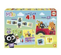 Educa - Superpack Milo, giochi da tavolo per bambini come Domino, Identic e 2 puzzle da 25 e 50 pezzi, molteplici possibilità di gioco per giocare da solo o accompagnato, da 3 anni (19684)