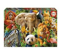 Educa - Wild Animal Collage - Puzzle da 500 pezzi - Colla per puzzle inclusa - L'immagine completata misura 18,9"" x 13,4"" - Et 14+ (19550)