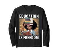 Education Is Freedom Lettore con Occhiali Motivazione Studio Maglia a Manica