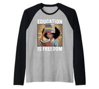 Education Is Freedom Lettore con Occhiali Motivazione Studio Maglia con Maniche Raglan