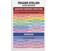 Educational German Grammar Poster - Question Words Chart for Beginners, Wall Art for German Classroom, Study Room Decor(Framed,08x12inch(20x30cm))