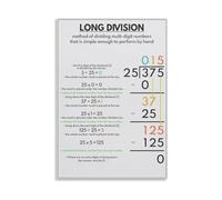 Educational Long Division Chart Math Basics Poster Algorithm Steps Canvas Wall Art for Middle School Classroom(Framed,08X12inch(20X30cm))