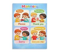 Educational Manners Poster for Behavior Guide Social Skills Home Classroom Wall-Art(Framed,08x12inch(20x30cm))