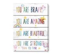 Educational Positive Affirmations Poster, You Are Brave Canvas Wall Art for Kids, Growth Mindset Decor for Bedroom, Classroom, Playroom (Framed,08x12inch(20x30cm))