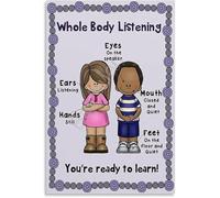 Educational Social Skills Poster Active Listening Guide Canvas Wall Art for Childrens Room Classroom Bedroom Decor(Framed,12x18inch(30x45cm))
