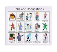 Educational Wall Art Jobs And Occupations Visual Vocabulary Guide Canvas Print Poster for Language Learning Nursery Playroom Living Room Decor(Framed,12x18inch(30x45cm))