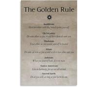 Educational World Religions Poster Golden Rule Canvas Wall Art for Study Room Bedroom Decor Interfaith Harmony(Framed,12x18inch(30x45cm))