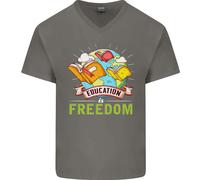 Educazione È Libertà Insegnamento Insegnante Uomo Scollo A V Cotone T-Shirt