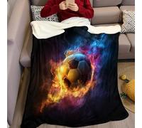 Educazione Fisica Coperta in Peluche Calcio e fiamme Coperta in Pile 150 x 200 cm Stampa Coperta Pile Calda Ultra Morbida Flanella per Bambini Adulti Singolo Matrimoniale Letto