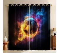Educazione Fisica Tende Termiche Oscuranti Calcio e fiamme 3D Set 2 Pannelli 140L x 280A cm con Occhielli Poliestere Camera da Letto Cameretta Bambini Soggiorno