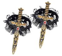 EduPlayte 2 pezzi spada pirata con fiocco in pizzo per costume da pirata da donna, accessorio per cosplay, Halloween, feste a tema pirata