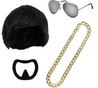 EduPlayte 4Pcs Ibiza Final Boss Costume, Set di Accessori per Rave, Parrucca Nera, Fascia, Catena Dorata e paralumi, Costume di Carnevale di Halloween per Adulti per Feste Cosplay per Ragazze