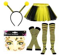 EduPlayte Costume da Ape per Donna: Costume di Carnevale con Ali Fascia per Capelli e Collant Abbinati - Perfetto per Halloween Cosplay e Feste a Tema