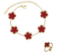 EduPlayte Lucky Accessori per Donna, 2 Pezzi Set di Gioielli a Cinque Foglie Inclusi Braccialetti e Anelli, Super Fortuna Set di Gioielli Regali di Amicizia per Donne e Ragazze