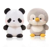 EduPlayte Tavola con Bambola in Peluche, 2 Pezzi Animale Ripieno, Fiofio Piccolo Orso, Maiale Bambola, Peluche di 16 Cm con Guance, Giocattoli per Bambine (Panda e pinguini)