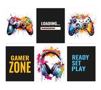 EDUS Set di 6 poster ad acquerello (20,3 x 25,4), decorazioni da parete per camera da letto, decorazione per sala giochi, gamer, ragazzi, adolescenti, decorazione artistica da parete, accessori per la