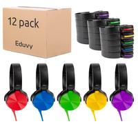 Eduvy Bulk Cuffie per aula - Confezione da 12 telefoni cablati per la scuola, per insegnanti, aula per studenti elementari e universitari, confezione di cuffie per la scuola (set di colori misti)