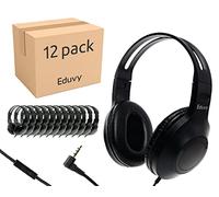 Eduvy Bulk Cuffie per aule con microfono, resistenti cuffie cablate per la scuola, per studenti, forniture indispensabili per insegnanti dalle elementari all'università (confezione da 12 nero)