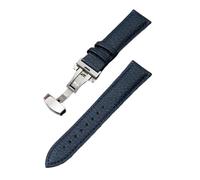 EDVENA Cinturini for orologi in pelle di vitello, cinturino in litchi grain, accessori for orologi, cinturino da polso in vera pelle da 18/20/22/24 mm con fibbia a farfalla(Dark blue,22mm)