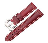 EDVTK35 Cinturino per orologio in vera pelle, 20, 22, 24 e 26 mm, con cera d'olio, pelle di mucca, blu, verde, rosso e marrone., Red Brown Silver, 24mm