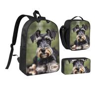 EdWal Adorabile zaino per la scuola con stampa Schnauzer 3 pezzi con portapranzo e astuccio per matite leggero