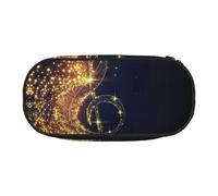 EdWal Astuccio grande con stampa a forma di nota musicale dorata con stella lucida caduta, grande capacità, astuccio per matite, cancelleria, penne, ufficio, università, scuola, Nero , Taglia unica,