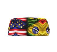 EdWal Astuccio grande con stampa di bandiere americane e brasiliane, astuccio per cancelleria, per ufficio, università, scuola, trucco, Oro, Taglia unica, Beauty case