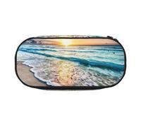 EdWal Astuccio grande con stampa di onde sull'oceano con spiaggia e tramonto e onde, grande astuccio per matite, cancelleria, ufficio, università, scuola, Nero , Taglia unica, Organizer per borse