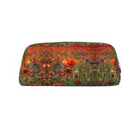 EdWal Astuccio grande con stampa di papaveri e fiori, astuccio per cancelleria, per ufficio, università, scuola, trucco, Argento, One Size, Beauty case