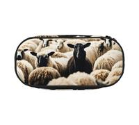 EdWal Astuccio grande con stampa di pecore e agnelli, grande capacità, astuccio per cancelleria, per ufficio, università, scuola, Nero , Taglia unica, Organizer per borse