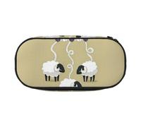 EdWal Astuccio grande con stampa di pecore in stile cartone animato, grande capacità, astuccio per cancelleria, per ufficio, università, scuola, Nero , Taglia unica, Organizer per borse
